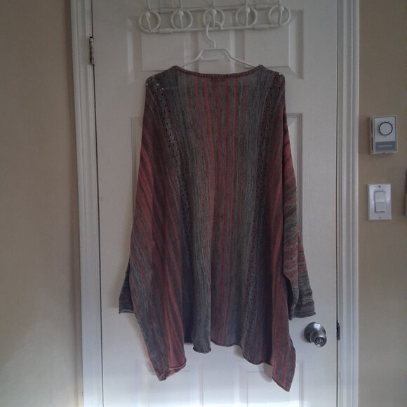 Ulla Popken Women's Size 32/34 Pink Brown Stripe Light Knit Poncho Style Sweater - Picture 3 of 11